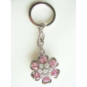  Argento Flower Keychain   Pink Swarovski Crystals 