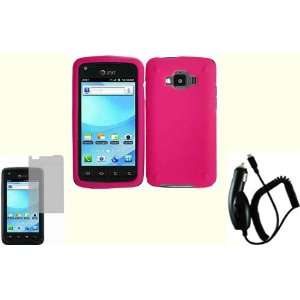 Hot Pink Silicone Jelly Skin Case Cover+LCD Screen Protector+Car 