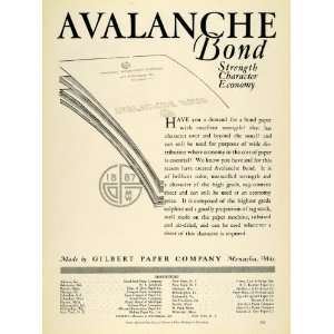  1925 Ad Gilbert Paper Co Avalanche Bond Printing Vintage Menasha 