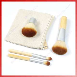 4pcs Natural Bamboo Makeup Brush Brushs Set Kit With Linen Pocket F 