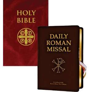   Hardbound Bible & Daily Roman Missal Set   Burgundy Anonymous Books