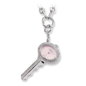   Ladies Charles Hubert Stainless Steel Pink Dial Pendant Watch: Jewelry