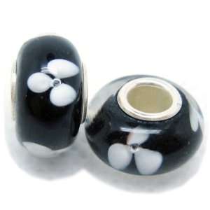  Bleek2Sheek Murano Glass Black with White Flowers Beads 