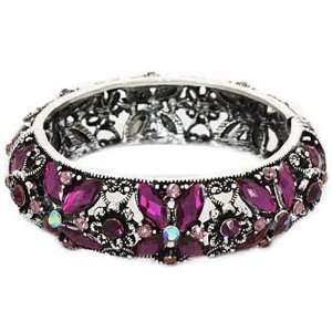    Antique Silver Purple Crystal Flower Bangle Bracelet: Jewelry