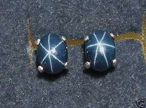 NATURAL 7X5MM BLUE STAR SAPPHIRE DIFFUSED SS EARRINGS  