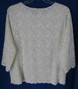 Coldwater Creek Scallop Edged Stretch Lace Knit Blouse  