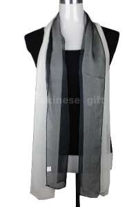   Black And White Gradient Oblong Chiffon Silk Polyester Scarf  