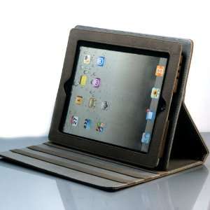 Brown / PU Leather Stand Case for Apple iPad 2 +Free Screen Protector 