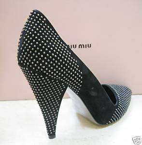 NIB MIU MIU by PRADA Black Suede Studded Pumps Shoes 40  