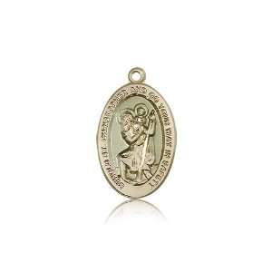  Gold St. Saint Christopher Medal 7/8 x 1/2 Inches 4123ECKT No Chain 