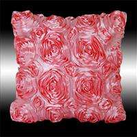 BABY PINK 3D RAISED RIBBON ROSE THROW PILLOW CASES 16  
