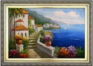   High Q. Hand Painted Oil Painting Villas by Mediterranean Sea  