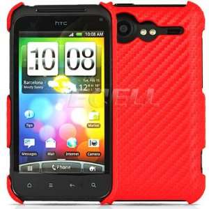   RED CARBON FIBRE LEATHER BACK CASE FOR HTC INCREDIBLE S Electronics