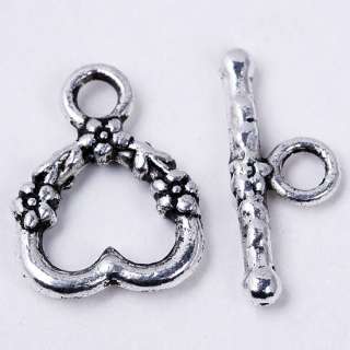 25 SETS TIBETAN SILVER HEART TOGGLE CLASP FINDINGS  
