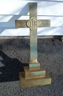 Old solid brass Altar Cross + + + IHS + + + chalice +  