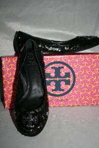 NEW TORY BURCH BLACK SEQUIN GLITTER REVA FLAT SHOES 6.5 & 8 SOLD OUT 