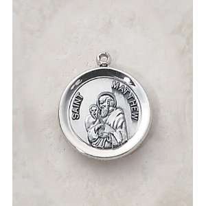 Sterling Silver Patron Saint Matthew Medal Catholic Pendant Necklace 