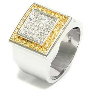 Mens Sterling Silver Square Designed Yellow and Clear CZ 