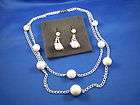 WHITE BALL NECKLACE & EARRINGS W/ WHITE CHAIN NO MAKER