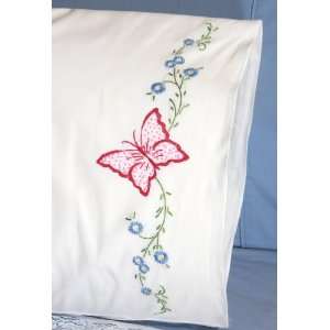  Stamped Perle Edge Pillowcase 30X20 2/Pkg Red Butterfly 