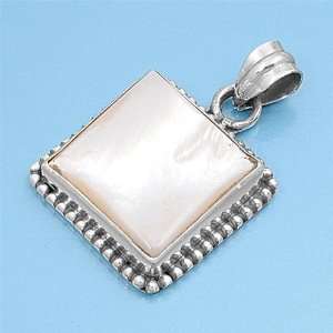  Sterling Silver 25mm Square Shaped Mother of Pearl Stone 