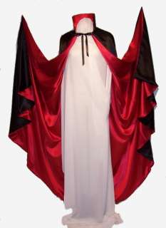 Red Black Satin Cape Vampire Gothic Dracula Collar Floor Length 