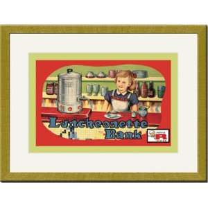   Gold Framed/Matted Print 17x23, Luncheonette Bank: Home & Kitchen