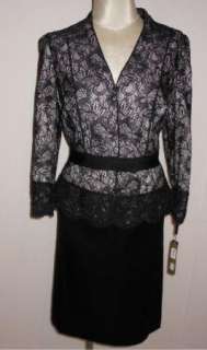 NWT Tahari Arthur S. Levine Luxe Black Lace Satin Dressy Skirt Suit 8 