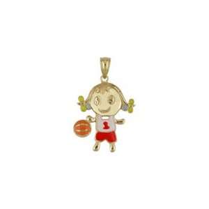   Gold Enamel Basketball Girl (19mm X 16mm/25mm with Bail) Jewelry