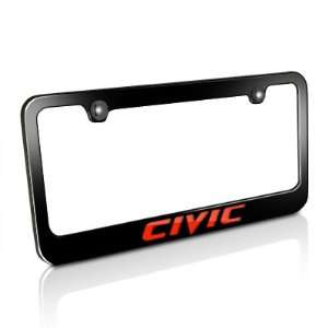    Honda Red Civic Black Metal Auto License Plate Frame: Automotive