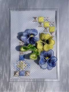 julie anne designs blue yellow pansies stumpwork embroidery kit