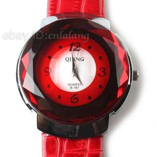 1x New Red Faux Leather Womens Lady Wrist Watch 403004  