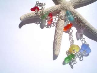 925 Sterling Silver Sea Beach Glass Rainbow Bracelet~Red cobalt 