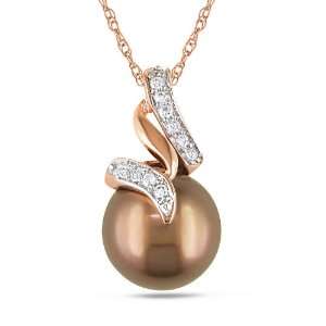 10K Rose Gold Diamond and Chocolate Tahitian Cultured Pearl Fashion 