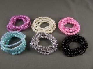 Purple faux pearl set 5 kids girls bracelet stretch  