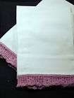 VINTAGE CROCHETED PINK / WHITE BORDER PILLOWCASES / MATCHING TOP SHEET 