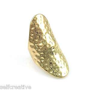 Punk 1.8 Long Gold Tone Knuckle Armor Ring, Size 6 7  
