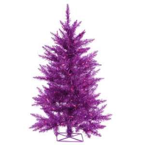  3 Pre Lit Sparkling Purple Artificial Tinsel Christmas 