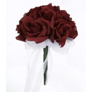  Burgundy Silk Rose Toss Bouquet   Wedding Bouquet 