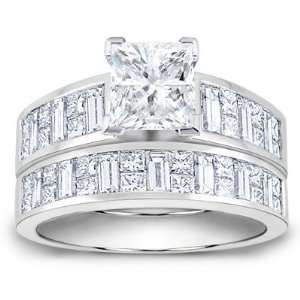  3.40 Total Carat Princess & Baguette Diamond Bridal Ring 