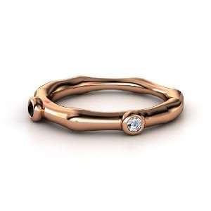 Bamboo Two Stone Ring, 14K Rose Gold Ring with Black Diamond & Diamond