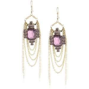  Dee Dee Gold Chain Chandelier and Purple Rhinestone Earrings Jewelry