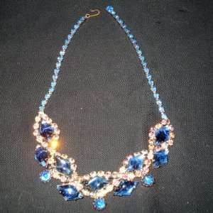 Blue Stone and Opalescent Rhinestone Necklace