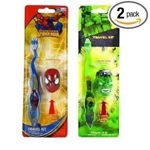  Spiderman and Hulk Travel Toothbrushes (2) with Caps 