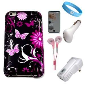 Apple iPod Touch 4G Protective Pink Butterfly Back Case + Clear Screen 