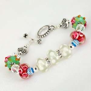   Stretch Bracelet   Clear and Pink Flowers Arts, Crafts & Sewing