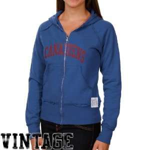   Canadiens Ladies Royal Blue Raw Edge Full Zip Vintage Hoodie Sweatshir
