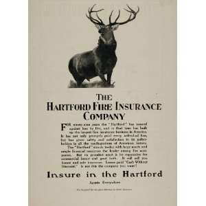 1908 Print Ad Hartford Fire Insurance Company Stag   Original Print Ad