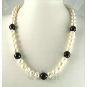   Crystal 10mm White Freshwater Pearl Necklace J054: Office Products