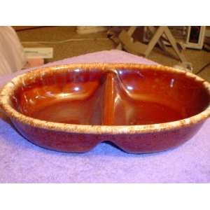 HULL POTTERY BROWN DRIP OVAL 11 DIVIDED SERVING DISH:  